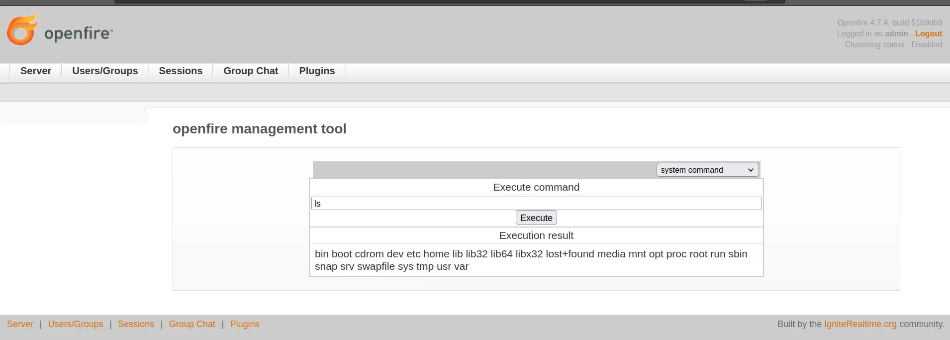 Management Tool executing system commands on the host server