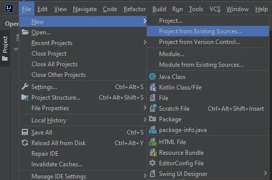 IntelliJ IDE - File > New > Project from Existing Sources