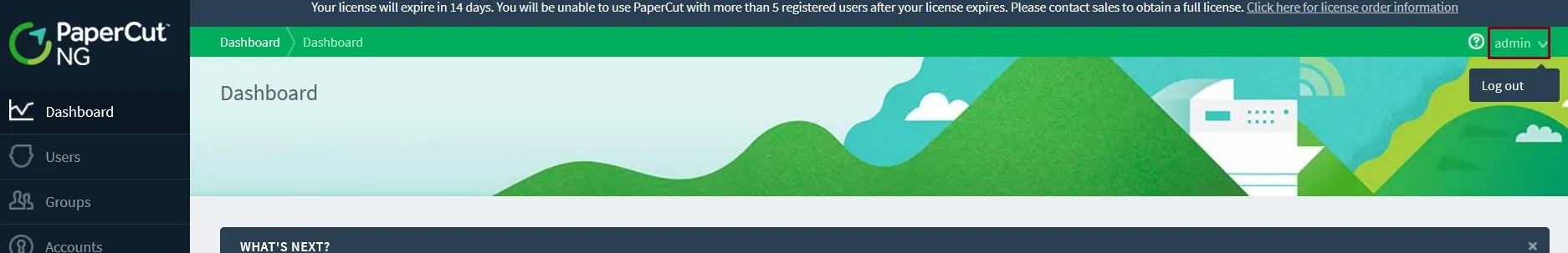 PaperCut NG Dashboard accessed as admin after authentication bypass