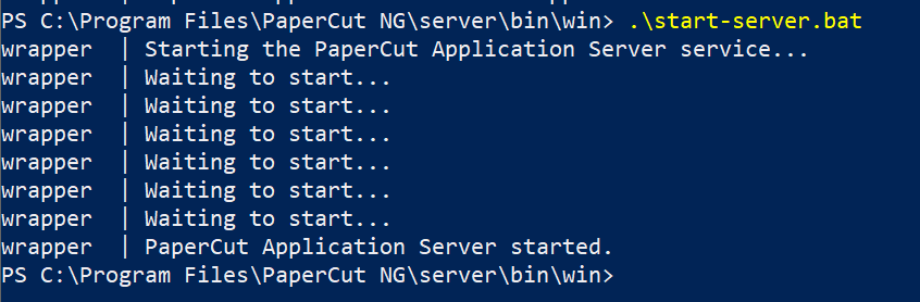 PowerShell starting the PaperCut Application Server