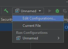 IntelliJ Edit Configurations menu in the toolbar