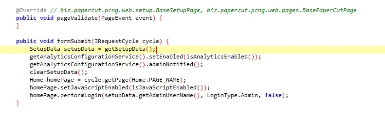 SetupCompleted class before the patch with empty pageValidate and getSetupData in formSubmit