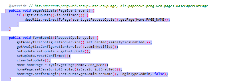 SetupCompleted class after the patch with pageValidate checking isConfirmed before allowing access