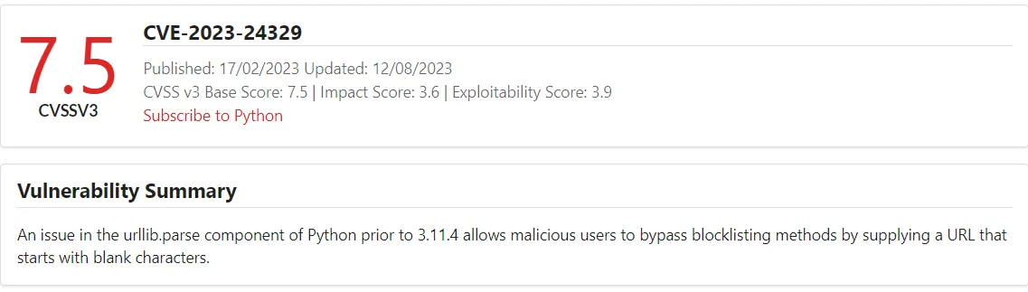 CVE-2023-24329 CVSS 7.5 score and vulnerability summary