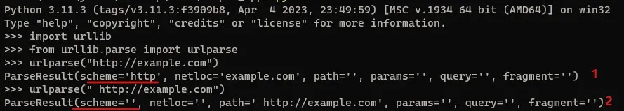 urlparse normal case vs space bypass in Python 3.11.3