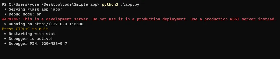 Flask app running on 127.0.0.1:5000