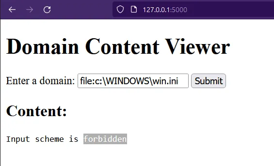 LFI attempt blocked - Input scheme is forbidden