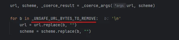 urlsplit using _UNSAFE_URL_BYTES_TO_REMOVE to strip characters